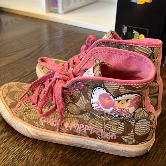 Coach Poppy Chan high top signature shoes in pink and brown - Picture 2 of 5